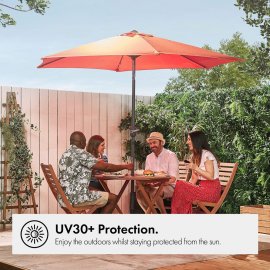 Umbrela pentru gradina cu baza de 12 kg VonHaus 2500157, cu manivela, copertina din poliester, inclinabila, 240x270cm, portocaliu