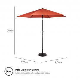 Umbrela pentru gradina cu baza de 12 kg VonHaus 2500157, cu manivela, copertina din poliester, inclinabila, 240x270cm, portocaliu