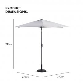 Umbrela pentru gradina cu baza de 12 kg VonHaus 2500737, cu manivela, copertina din poliester, inclinabila, 240x270cm, gri