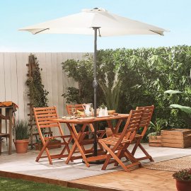 Umbrela pentru gradina cu baza de 12 kg VonHaus 2500739, cu manivela, copertina din poliester, inclinabila, 240x270cm, bej