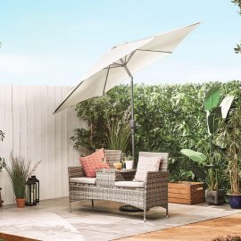 Umbrela pentru gradina cu baza de 12 kg VonHaus 2500739, cu manivela, copertina din poliester, inclinabila, 240x270cm, bej