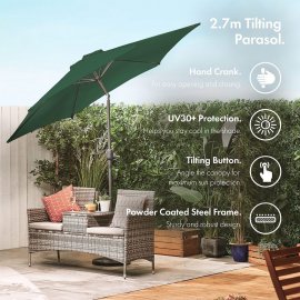 Umbrela pentru gradina cu baza de 9 kg VonHaus 2522066.1, cu manivela, copertina din poliester, inclinabila, 240x270cm, verde inchis