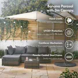 Umbrela pentru gradina, cu manivela, inclinabila VonHaus 2522063, cadru din otel negru, impermeabila, rezistenta la UV, 240x310cm, bej