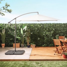 Umbrela pentru gradina, cu manivela, inclinabila VonHaus 2522063, cadru din otel negru, impermeabila, rezistenta la UV, 240x310cm, bej