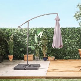 Umbrela pentru gradina, cu manivela, inclinabila VonHaus 2522085, cadru din otel negru, impermeabila, rezistenta la UV, 240x310cm, gri