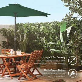 	  Umbrela pentru gradina cu baza de 12 kg VonHaus 2500157, cu manivela, copertina din poliester, inclinabila, 240x270cm, verde inchis