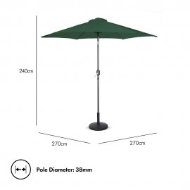 	  Umbrela pentru gradina cu baza de 12 kg VonHaus 2500157, cu manivela, copertina din poliester, inclinabila, 240x270cm, verde inchis