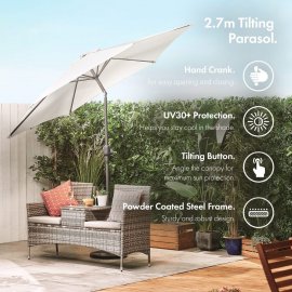 Umbrela pentru gradina VonHaus 2522062.1, cu manivela, copertina din poliester inclinabila, 240x270cm, crem