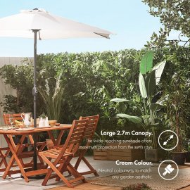 Umbrela pentru gradina VonHaus 2522062.1, cu manivela, copertina din poliester inclinabila, 240x270cm, crem