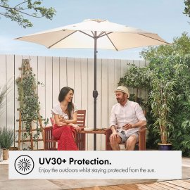 Umbrela pentru gradina VonHaus 2522062.1, cu manivela, copertina din poliester inclinabila, 240x270cm, crem