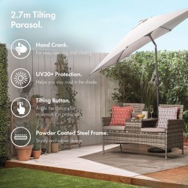 Umbrela pentru gradina VonHaus 2522082.1, cu manivela, copertina din poliester inclinabila, 240x270cm, gri