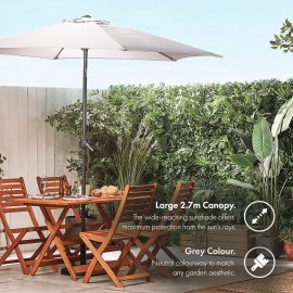 Umbrela pentru gradina VonHaus 2522082.1, cu manivela, copertina din poliester inclinabila, 240x270cm, gri