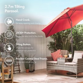 Umbrela pentru gradina VonHaus 2522083.1, cu manivela, copertina din poliester inclinabila, 240x270cm, portocalie
