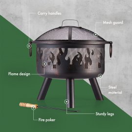 Vatra De Foc / Semineu Exterior pentru Gradina VonHaus Fire Pit 2500945, alimentat cu lemn sau carbune, vatrai inclus, Ideal pentru gradina sau terasa