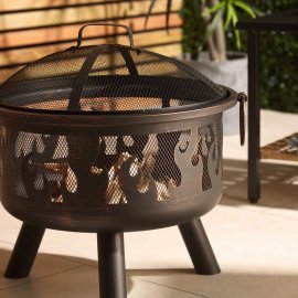 Vatra De Foc / Semineu Exterior pentru Gradina VonHaus Fire Pit 2500945, alimentat cu lemn sau carbune, vatrai inclus, Ideal pentru gradina sau terasa