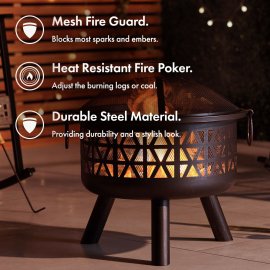 Vatra De Foc / Semineu Exterior pentru Gradina VonHaus Fire Pit 2517026.1, alimentat cu lemn sau carbune, vatrai inclus, Ideal pentru gradina sau terasa
