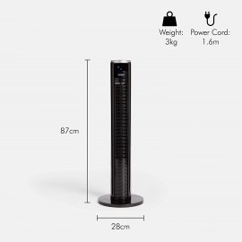 Ventilator turn 35 inch VonHaus 2500491, afisaj digital, telecomanda, putere 60W, 3 setari de viteza si 3 moduri de ventilatie, oscilatie, timer de 7h, culoare negru
